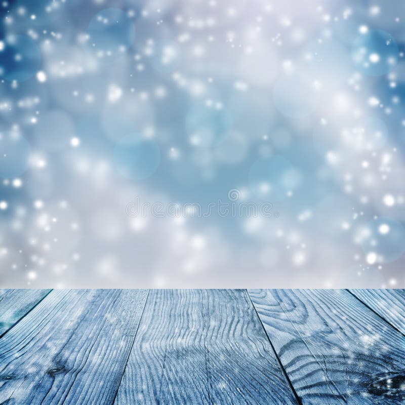 Fundo azul do Natal snowfall Pranchas de madeira fotos de stock Fundo azul do Natal snowfall Pranchas de madeira fotos de stock