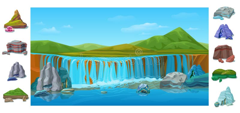 Fundo bonito colorido da paisagem da natureza dos desenhos animados ilustração stock