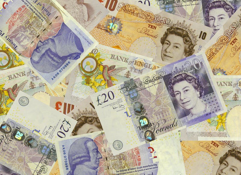 A background with a view of many notes of Sterling Pounds. A background with a view of many notes of Sterling Pounds.