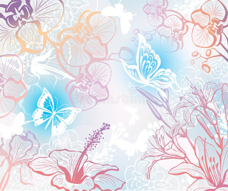 Fundo com flores e borboletas ilustração royalty free Fundo com flores e borboletas ilustração royalty free