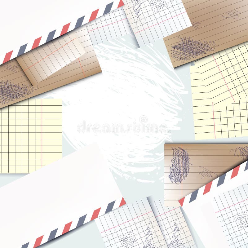 Fundo com folhas e os envelopes de papel ilustração royalty free Fundo com folhas e os envelopes de papel ilustração royalty free