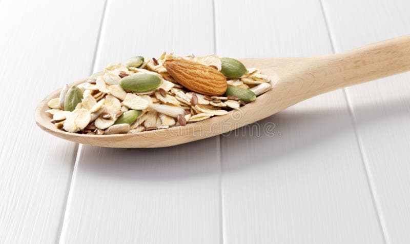 Fundo da colher de Muesli do cereal fotografia de stock royalty free Fundo da colher de Muesli do cereal fotografia de stock royalty free
