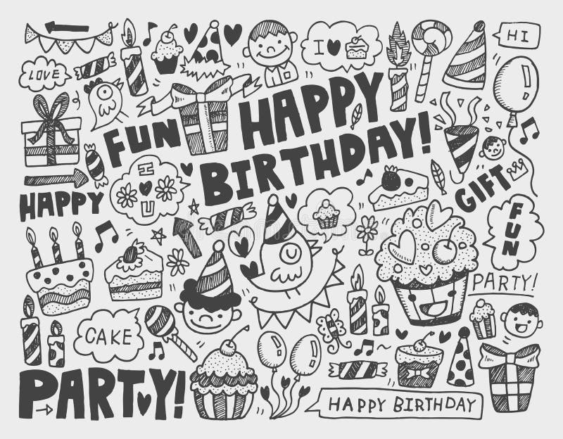 Fundo de festa de aniversário Doodle ilustração royalty free