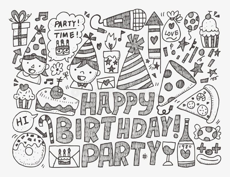 Fundo de festa de aniversário Doodle ilustração royalty free