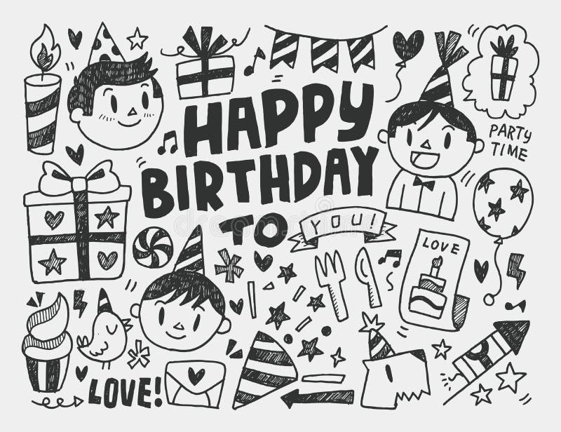 Fundo de festa de aniversário Doodle ilustração do vetor
