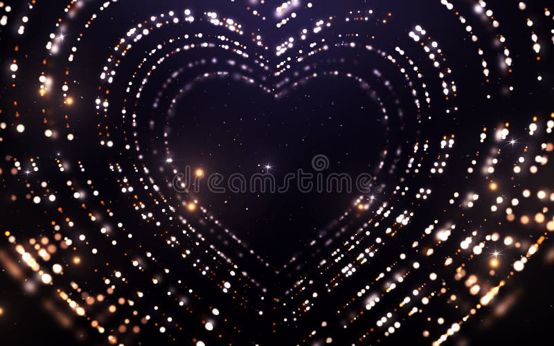 Glowing particle glitter or light bokeh in heart shape on dark space with stars background. Heart & love concept valentine. Glowing particle glitter or light bokeh in heart shape on dark space with stars background. Heart & love concept valentine.