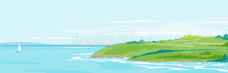 Fundo da paisagem do beira-mar dos montes verdes ilustração stock Fundo da paisagem do beira-mar dos montes verdes ilustração stock