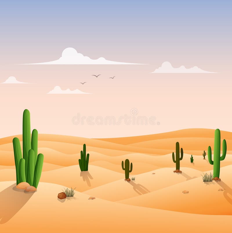 Fundo da paisagem do deserto com cactos ilustração do vetor Fundo da paisagem do deserto com cactos ilustração do vetor
