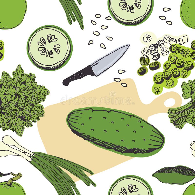 Fundo da salada do pepino ilustração stock Fundo da salada do pepino ilustração stock