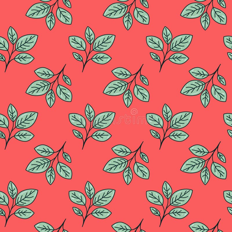 Fundo de coral vibrante adornado com um padrão repetitivo de folhas estilizadas ilustração royalty free
