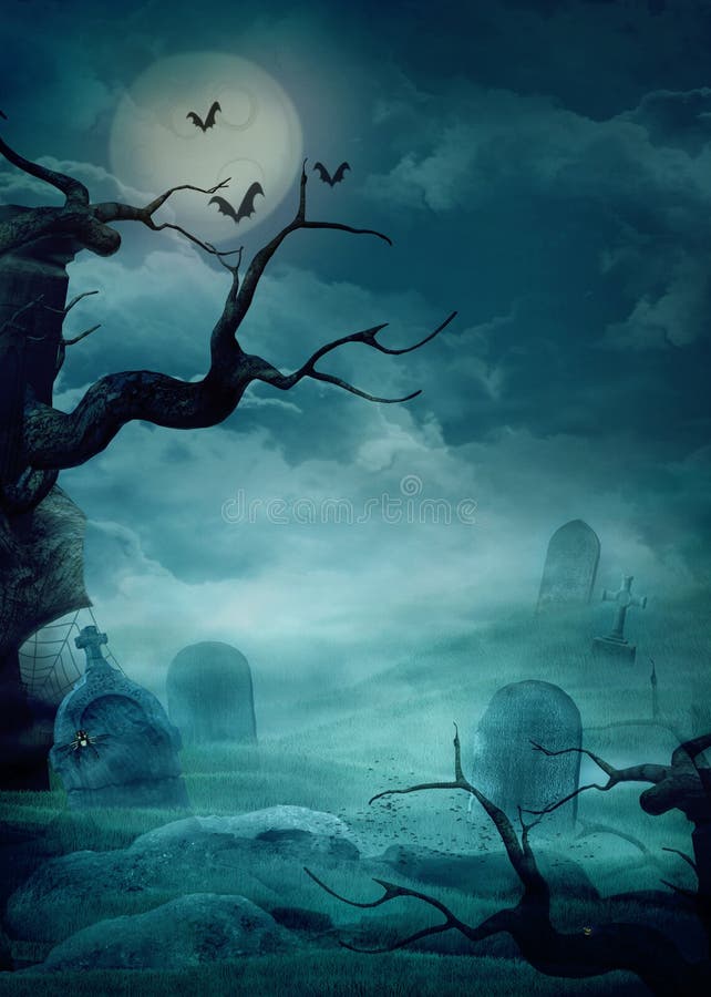 Fundo de Halloween - cemitério assustador ilustração stock Fundo de Halloween - cemitério assustador ilustração stock