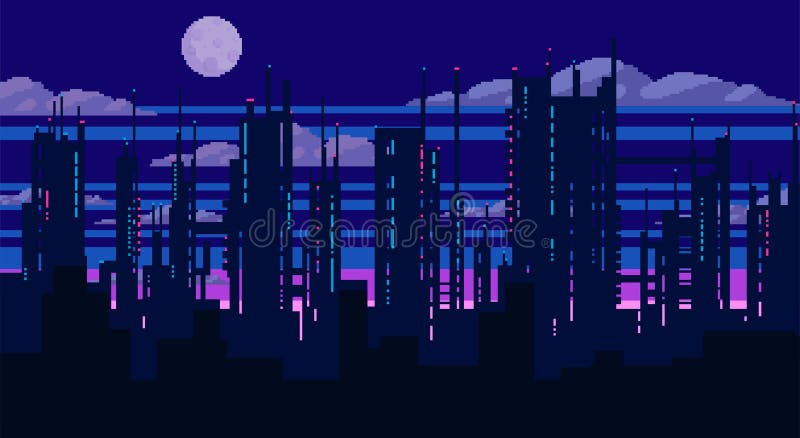 Fundo sem costura de pixel art localização com montanhas nevadas à noite  paisagem para jogo