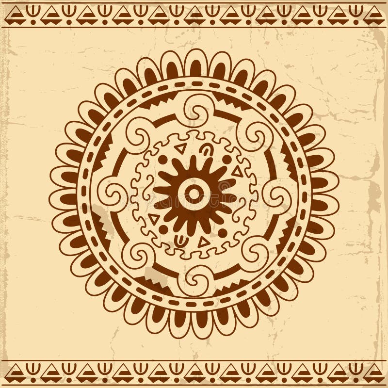 Beautiful Mexican ethnic ornament. Decorative circle on grunge background. Beautiful Mexican ethnic ornament. Decorative circle on grunge background.