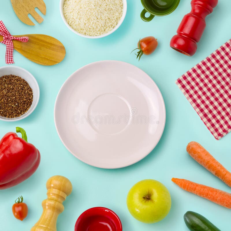 Fundo do alimento com placa Conceito de dieta Vista de acima imagem de stock Fundo do alimento com placa Conceito de dieta Vista de acima imagem de stock