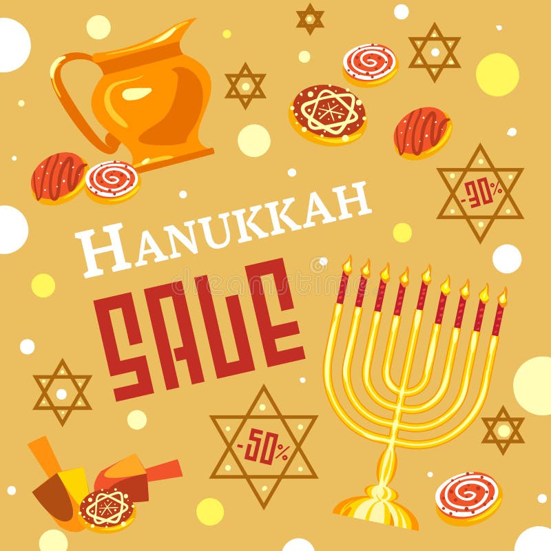 Fundo do conceito da venda do Hanukkah, estilo dos desenhos animados ilustração royalty free Fundo do conceito da venda do Hanukkah, estilo dos desenhos animados ilustração royalty free