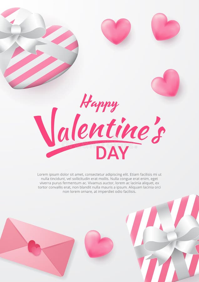 Fundo do dia de Valentim com o coração dado forma, a carta de amor, o presente e a lâmpada dada forma amor ilustração stock