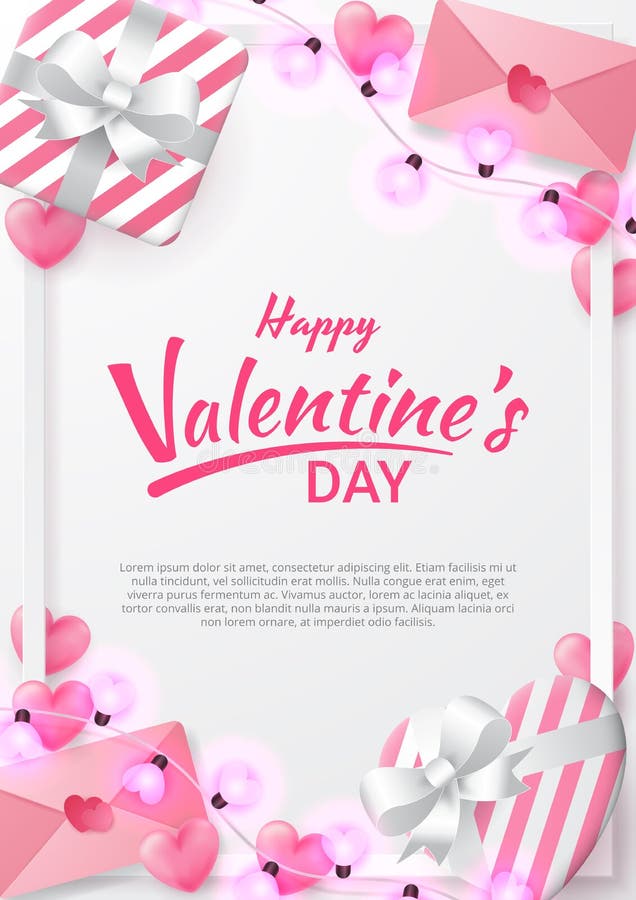 Fundo do dia de Valentim com o coração dado forma, a carta de amor, o presente e a lâmpada dada forma amor ilustração do vetor