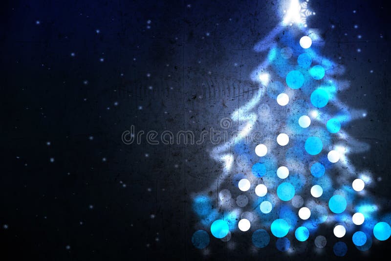Fundo de férias de inverno com forma de árvore de Natal azul feita de luzes imagem de stock