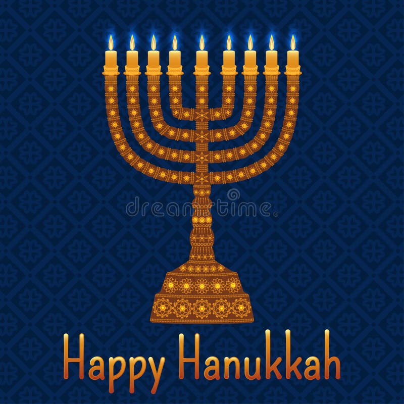Fundo do Hanukkah com o Hanukkah feliz do menorah e do texto Estrela das velas, do David e joias ilustração stock Fundo do Hanukkah com o Hanukkah feliz do menorah e do texto Estrela das velas, do David e joias ilustração stock