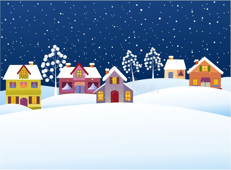 Fundo de inverno com casas de desenho animado ilustração royalty free