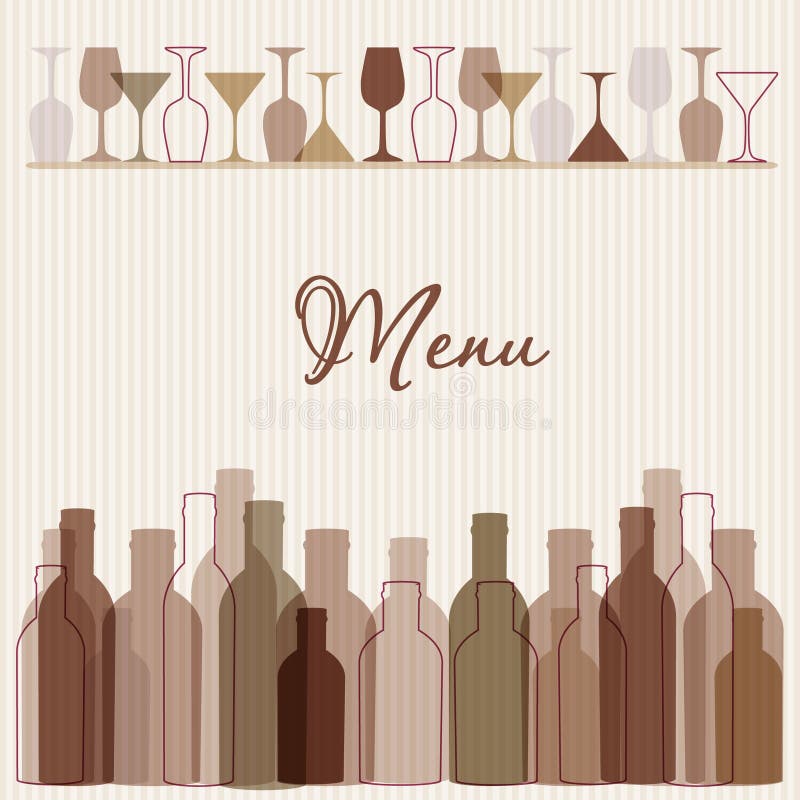 Fundo do menu do restaurante com frascos de vinho e g ilustração royalty free Fundo do menu do restaurante com frascos de vinho e g ilustração royalty free