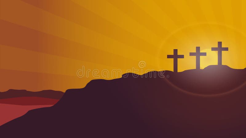 Fundo do vetor do por do sol da montanha do calvário ilustração stock Fundo do vetor do por do sol da montanha do calvário ilustração stock