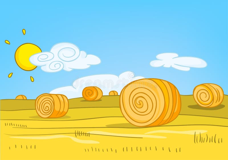 Fundo dos desenhos animados do campo com pacotes da palha ilustração stock Fundo dos desenhos animados do campo com pacotes da palha ilustração stock