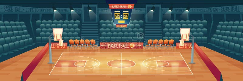 Campo de salão vazio dos desenhos animados para jogar basquete jogo de  equipe, aro para bolas