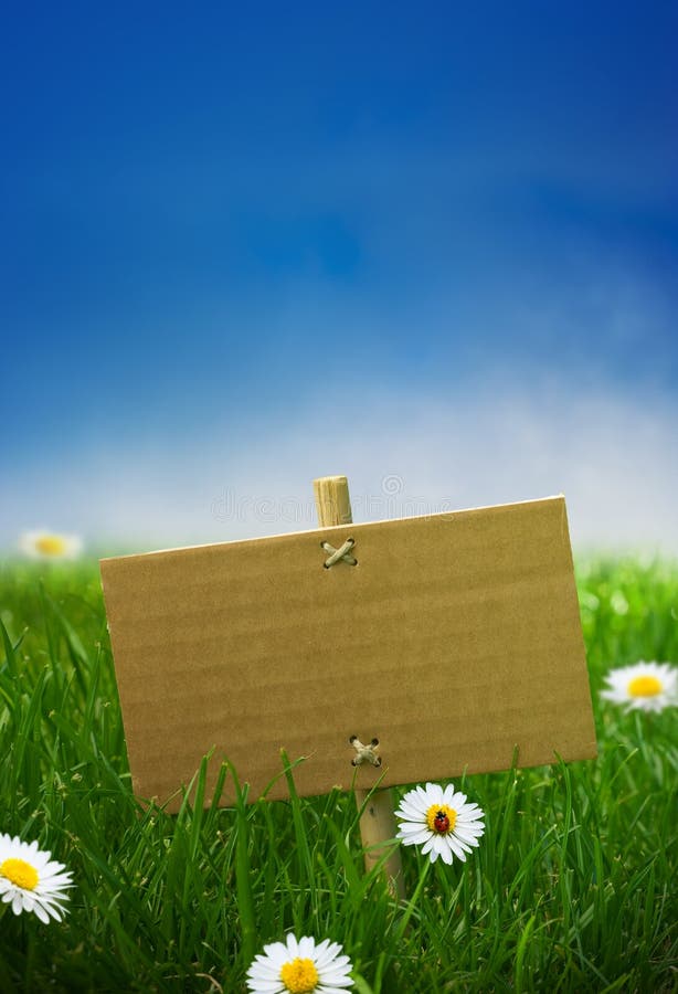 Sinal em branco fundo verde jardim imagem de stock