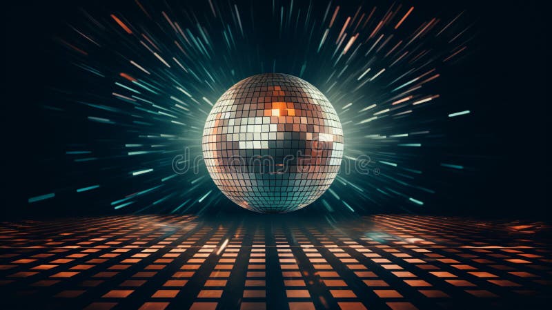 Fundo escuro com uma bola de disco no centro, um gerador de ai ilustração royalty free