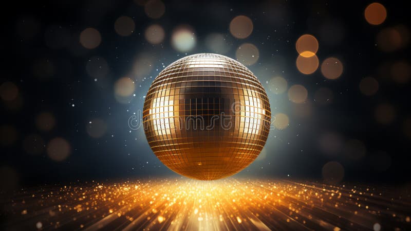 Fundo escuro com uma bola de disco no centro, um gerador de ai ilustração stock
