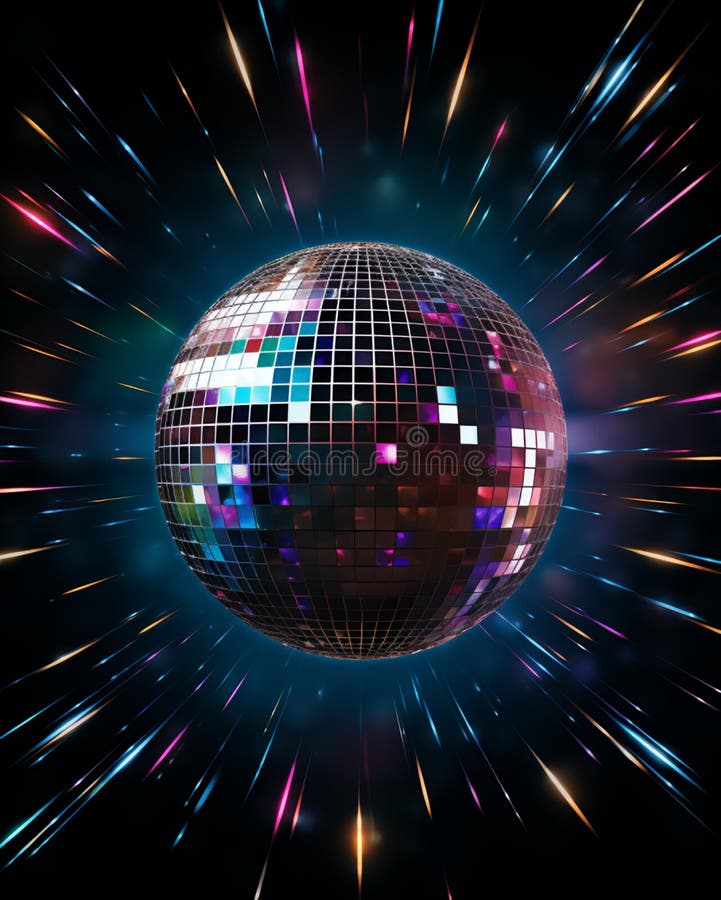 Fundo escuro com uma bola de disco no centro, um gerador de ai ilustração royalty free