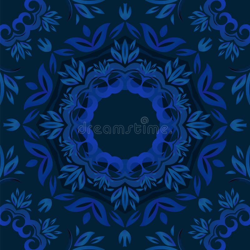 Fundo floral azul abstrato com teste padrão redondo do vetor ilustração do vetor Fundo floral azul abstrato com teste padrão redondo do vetor ilustração do vetor