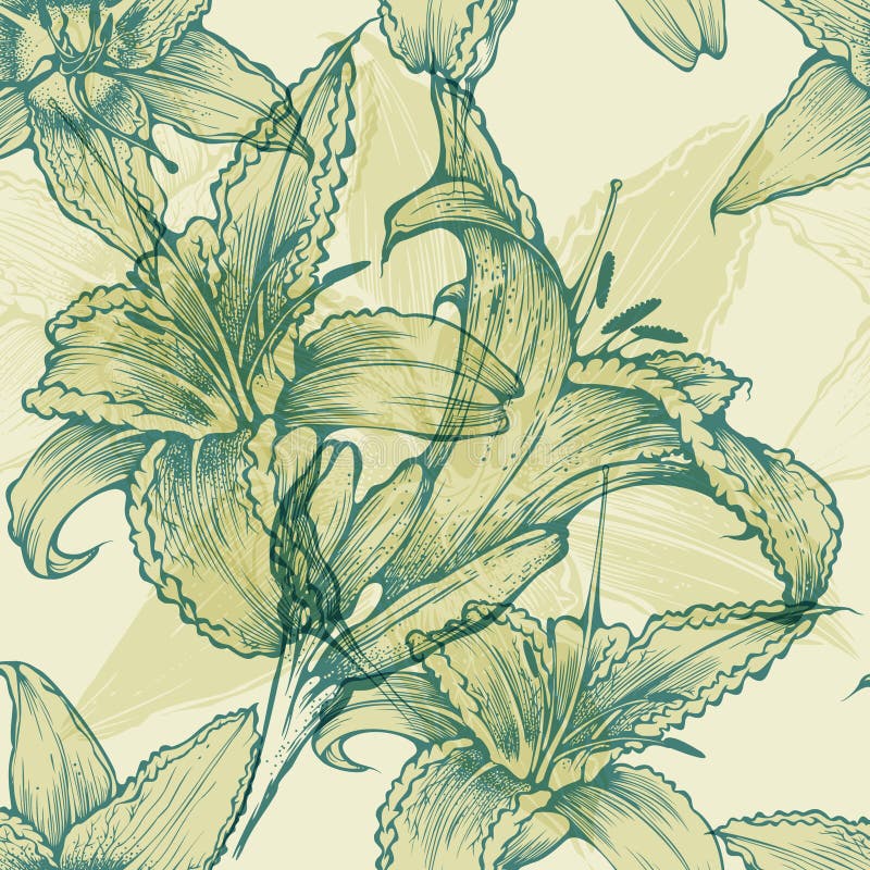 Fundo floral sem emenda com lírios de florescência, h ilustração do vetor Fundo floral sem emenda com lírios de florescência, h ilustração do vetor