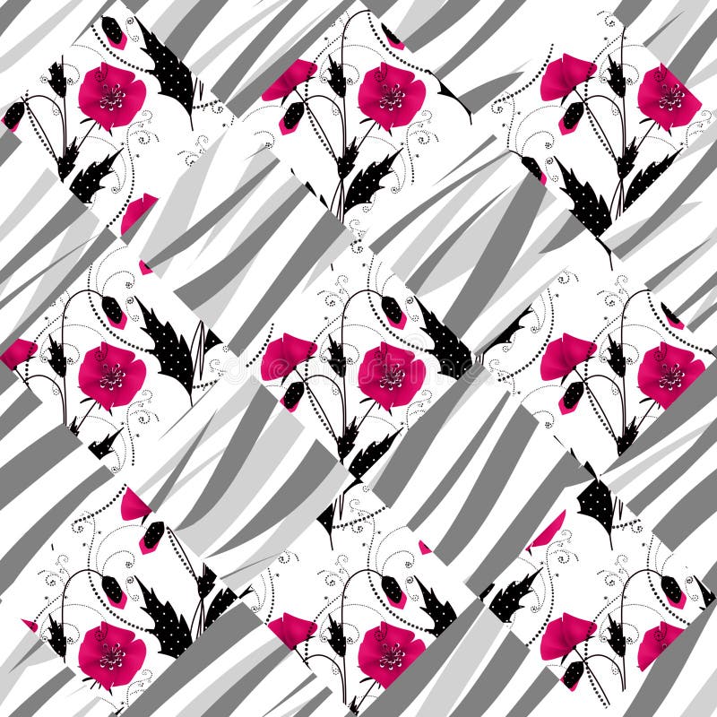 Fundo floral sem emenda do ornamento do teste padrão da papoila dos retalhos ilustração stock Fundo floral sem emenda do ornamento do teste padrão da papoila dos retalhos ilustração stock