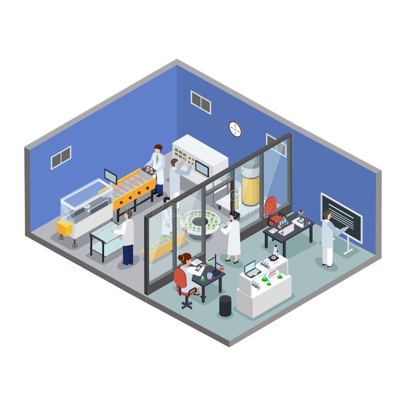 Fundo isométrico da produção farmacêutica da pesquisa ilustração stock Fundo isométrico da produção farmacêutica da pesquisa ilustração stock