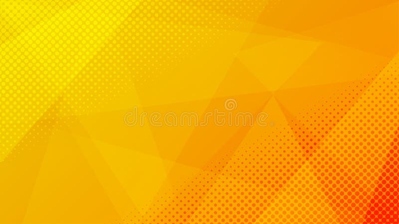 Fundo laranja vetorial abstrato e gradiente amarelo com polígonos e padrão de pontos de halftone