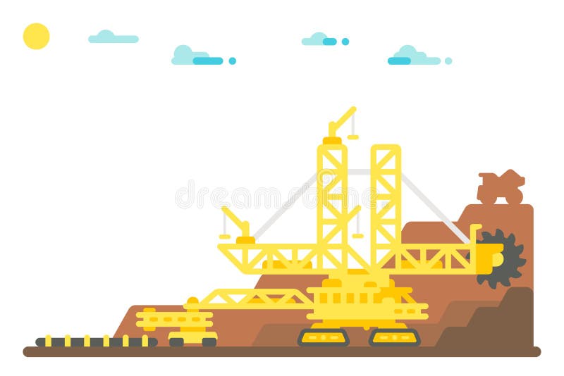 Fundo liso da mineração da máquina escavadora de roda de cubeta do projeto ilustração do vetor Fundo liso da mineração da máquina escavadora de roda de cubeta do projeto ilustração do vetor