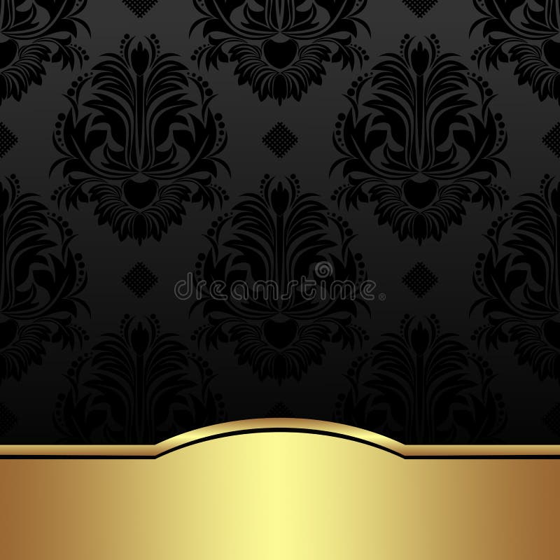 Fundo luxuoso do damasco do carvão vegetal com beira dourada ilustração stock Fundo luxuoso do damasco do carvão vegetal com beira dourada ilustração stock