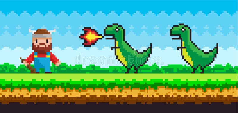 Arte de pixel de dinossauro. Tiranossauro pixelizado. Dino jogos retro. 8.  imagem vetorial de MaryValery© 146074705