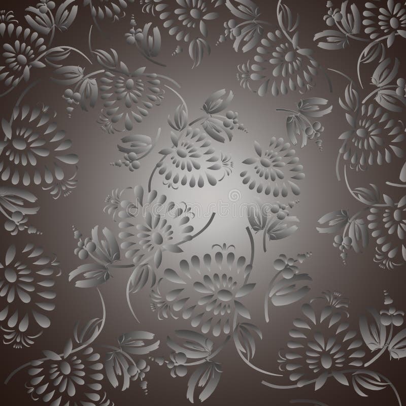 Fundo preto com flores e as folhas de prata ilustração stock Fundo preto com flores e as folhas de prata ilustração stock