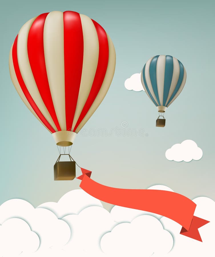 Fundo retro com os balões e as nuvens coloridos de ar ilustração stock Fundo retro com os balões e as nuvens coloridos de ar ilustração stock