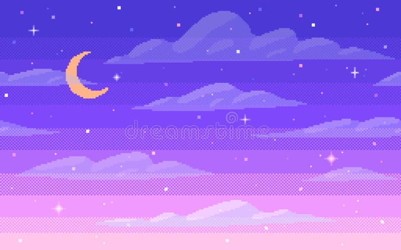 Lua de pixel art e estrelas. ilustração vetorial