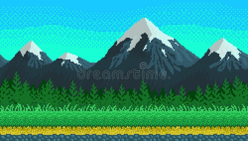 Paisagem sem costura fundo com montanhas pixel vetor(es) de stock de  ©man_darinka 364441072