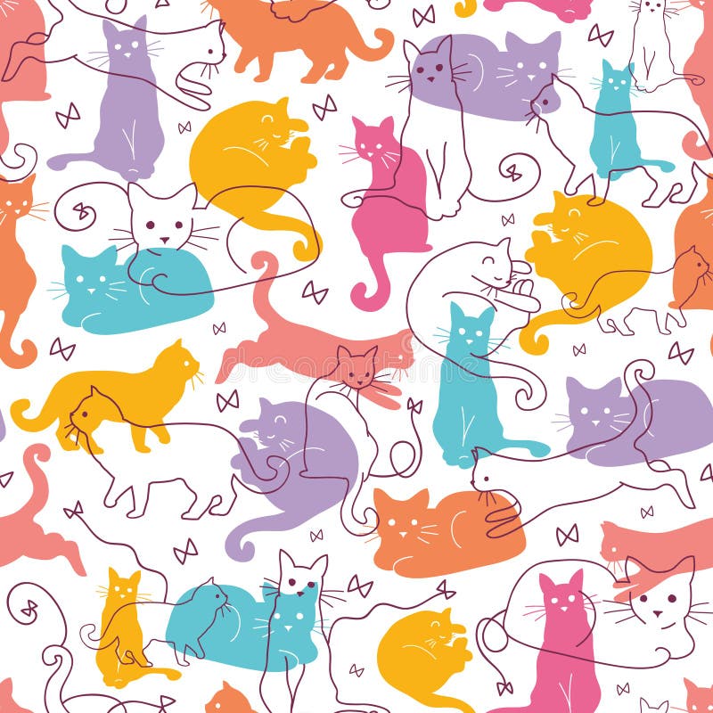 Teste Padrão Sem Emenda Pintado à Mão Com Gatinhos Bonitos Gatos Brilhantes  Dos Desenhos Animados Da Aquarela No Fundo Branco Tex Ilustração Stock -  Ilustração de vermelho, imagens: 100586490