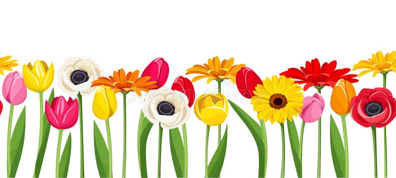 Fundo sem emenda horizontal com flores coloridas Ilustração do vetor ilustração do vetor Fundo sem emenda horizontal com flores coloridas Ilustração do vetor ilustração do vetor