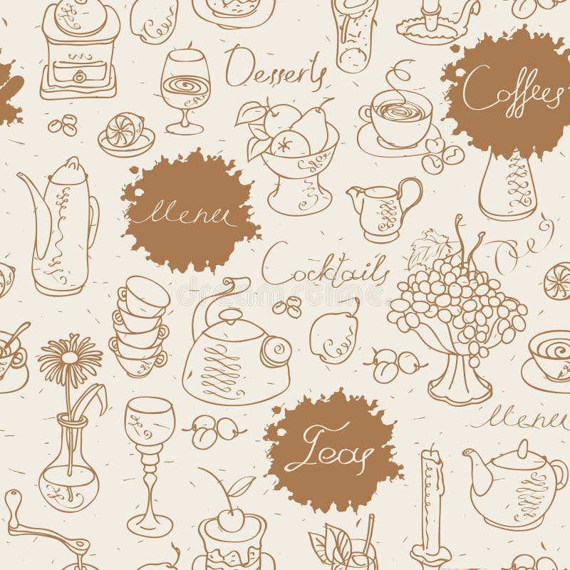 Fundo sem emenda no chá e no café ilustração stock Fundo sem emenda no chá e no café ilustração stock