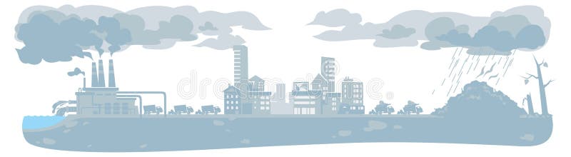 Fundo urbano da ecologia com nuvens de fumo ilustração royalty free Fundo urbano da ecologia com nuvens de fumo ilustração royalty free
