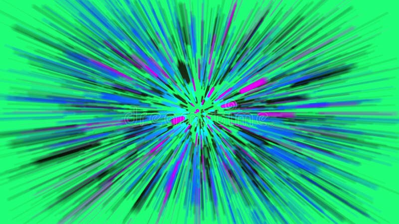 Fundo verde com linhas luminosas coloridas. ilustração stock