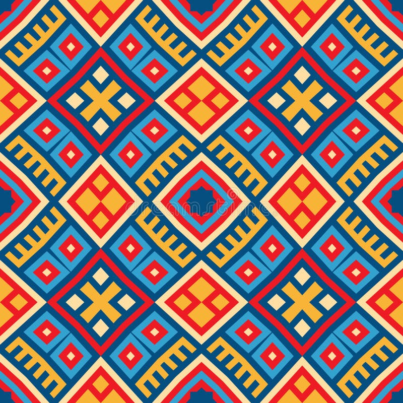 Colorful seamless ethnic pattern background in red, blue, red, yellow colors. Vector file editable, scalable and easy color change. Can use it for packaging, textile design and scrapbooking. Colorful seamless ethnic pattern background in red, blue, red, yellow colors. Vector file editable, scalable and easy color change. Can use it for packaging, textile design and scrapbooking